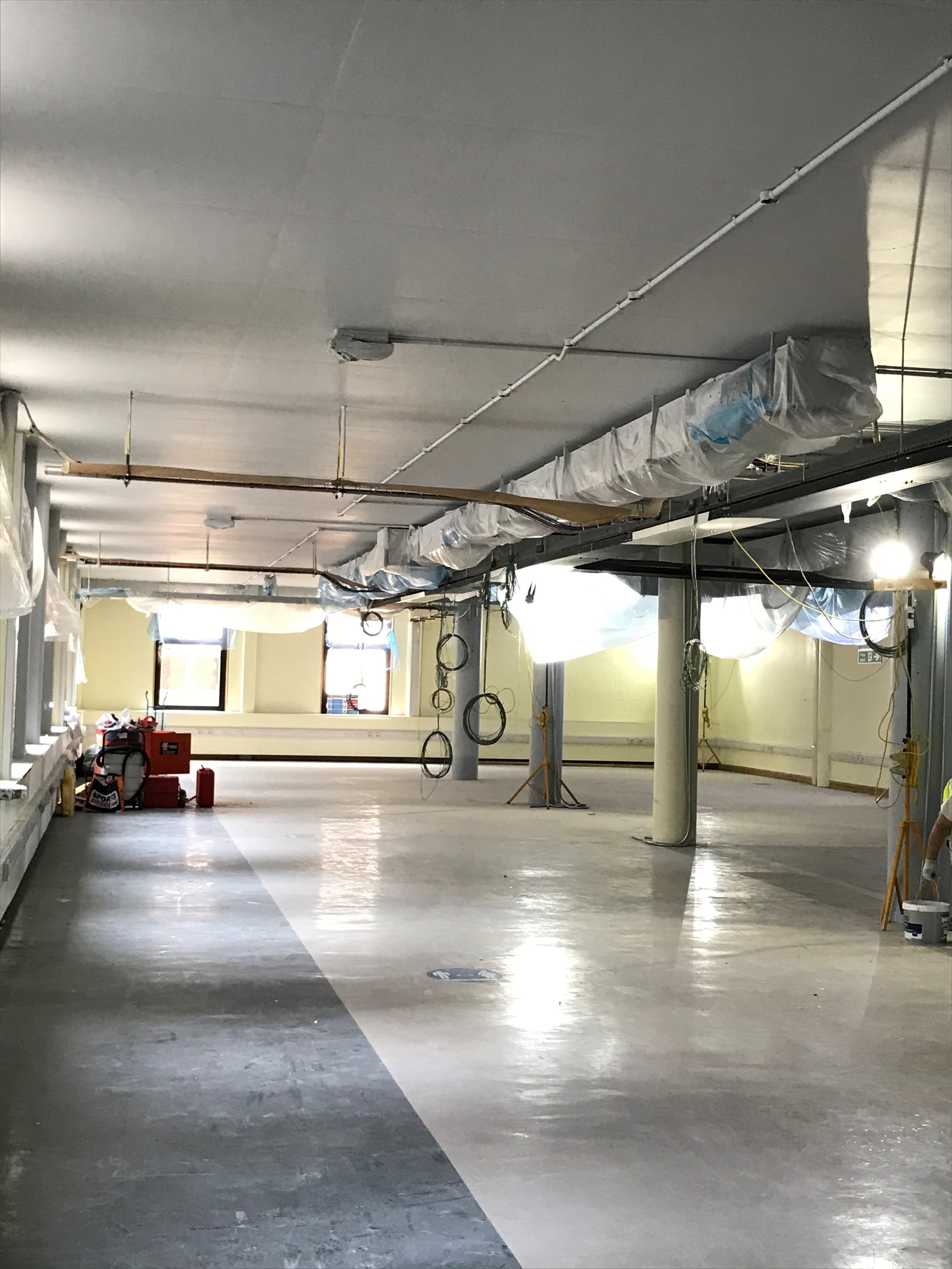 Newly painted ceiling of Learning Lounge