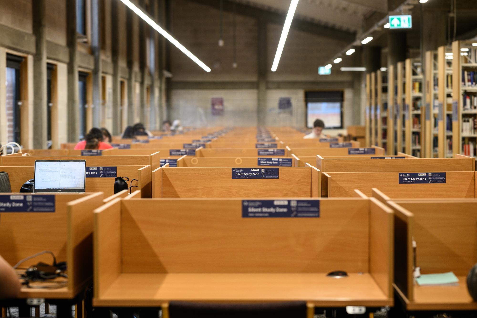 Rows of individual study carrel desks
