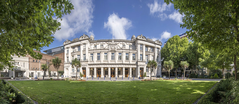 Panoramic photograph of the Queens' Building on Mile End campus