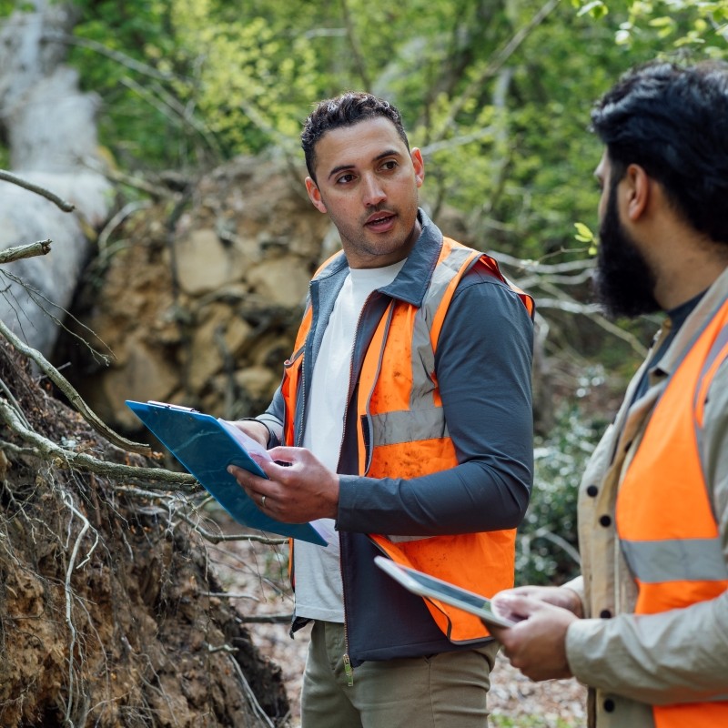 two men working in woodland