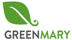A green leaf on a white background above text reading Green Mary