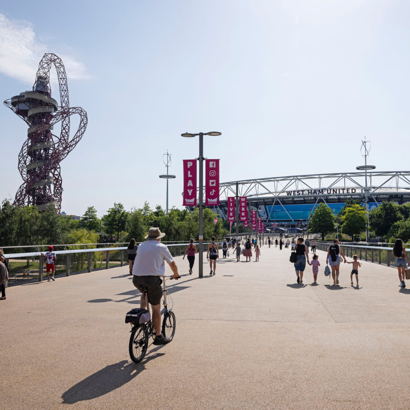 People walk and cycle in the Olympic park