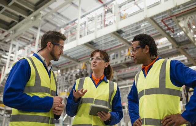 Co-workers discussing a project