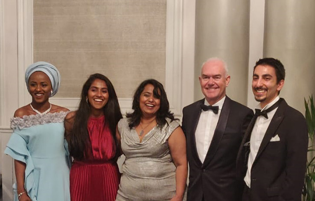 From left to right: Aishat Bashir-Gwandu, Shoba Sriram, Dr Swati Nehete, Professor Paul Coulthard, Indriyesha Wolfgang Puri 