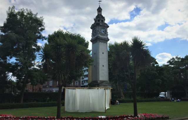 Photograph of the art installation at Queen Mary's Mile End campus 