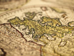 Photograph of an ancient map of Europe