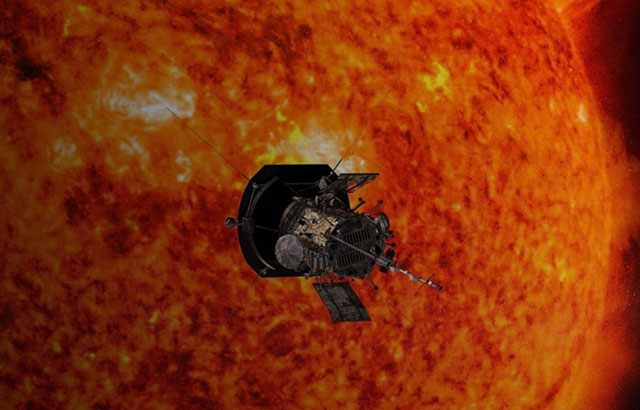Parker Solar Probe  flying in front of the sun