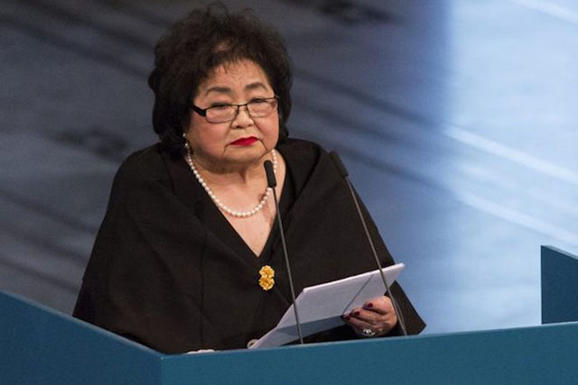 Setsuko Thurlow delivering her Nobel Peace Prize acceptance speech. Credit: Norwegian Nobel Committee