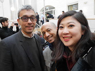 Professor David McCoy with two Global Health students in Oslo, Norway