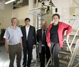 L to R: Professor Robert Hill, Pushkar Wadke, Dr David Gillam and Dr Natalia Karpukhina, by the solid state NMR spectrometer