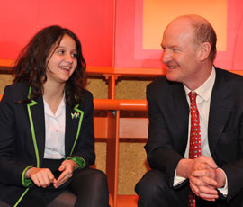 David Willetts MP with pupil from Haggerston School