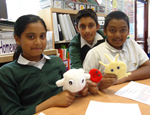 Year 6 Bigland Green pupils with 'blood cells'