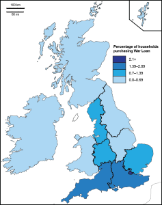 Percentage of households purchasing War Loans by region