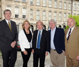 L to R: Minister of Education (NI) John O’Dowd; Dr Anna Bryson; Professor Séan McConville; Professor Ciaran Brady (TCD) and Minister of Education (RoI) Ruairi Quinn