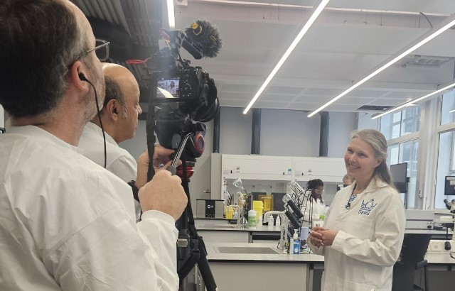 Professor Hazel Screen being interviewed by the BBC