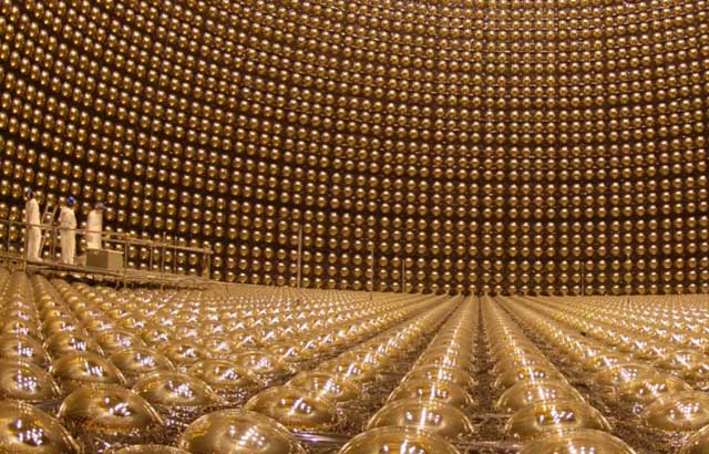 The inside of the Super-Kamiokande detector without water. Credit: Kamioka Observatory, ICRR (Institute for Cosmic Ray Research), The University of Tokyo