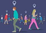 Illustration of a group of people being tracked for digital contact tracing. Credit: smartboy10/iStock.com