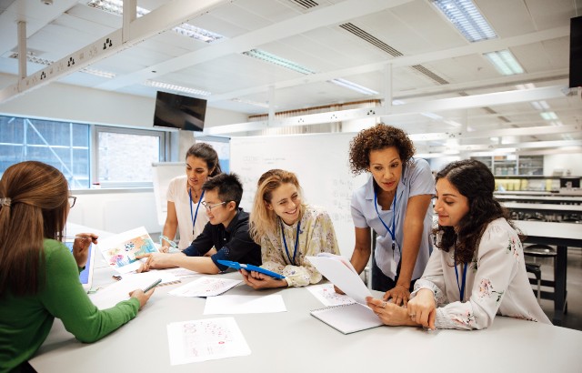 Students looking at exam results