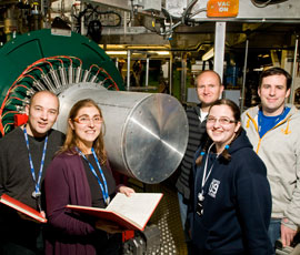 The experimental team (left to right): Alan Drew, Laura Nuccio, Leander Schulz (Univ. Fribourg), Maureen Willis and Iain Mckenzie (ISIS)