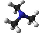 Ball-and-stick model of the trimethylamine molecule, N(CH3)3