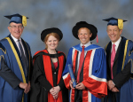 L-R: Sir Nicholas Montagu, Professor Rebecca Lingwood, Dr Christopher Smith collecting his award and President and Principal Professor Simon Gaskell