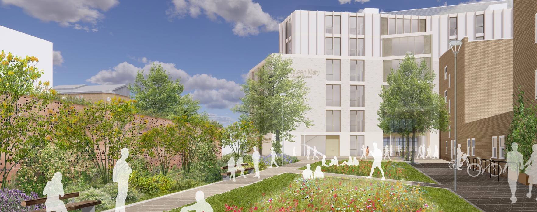 A mock up of the area on campus for a public artwork as part of the new SBM development