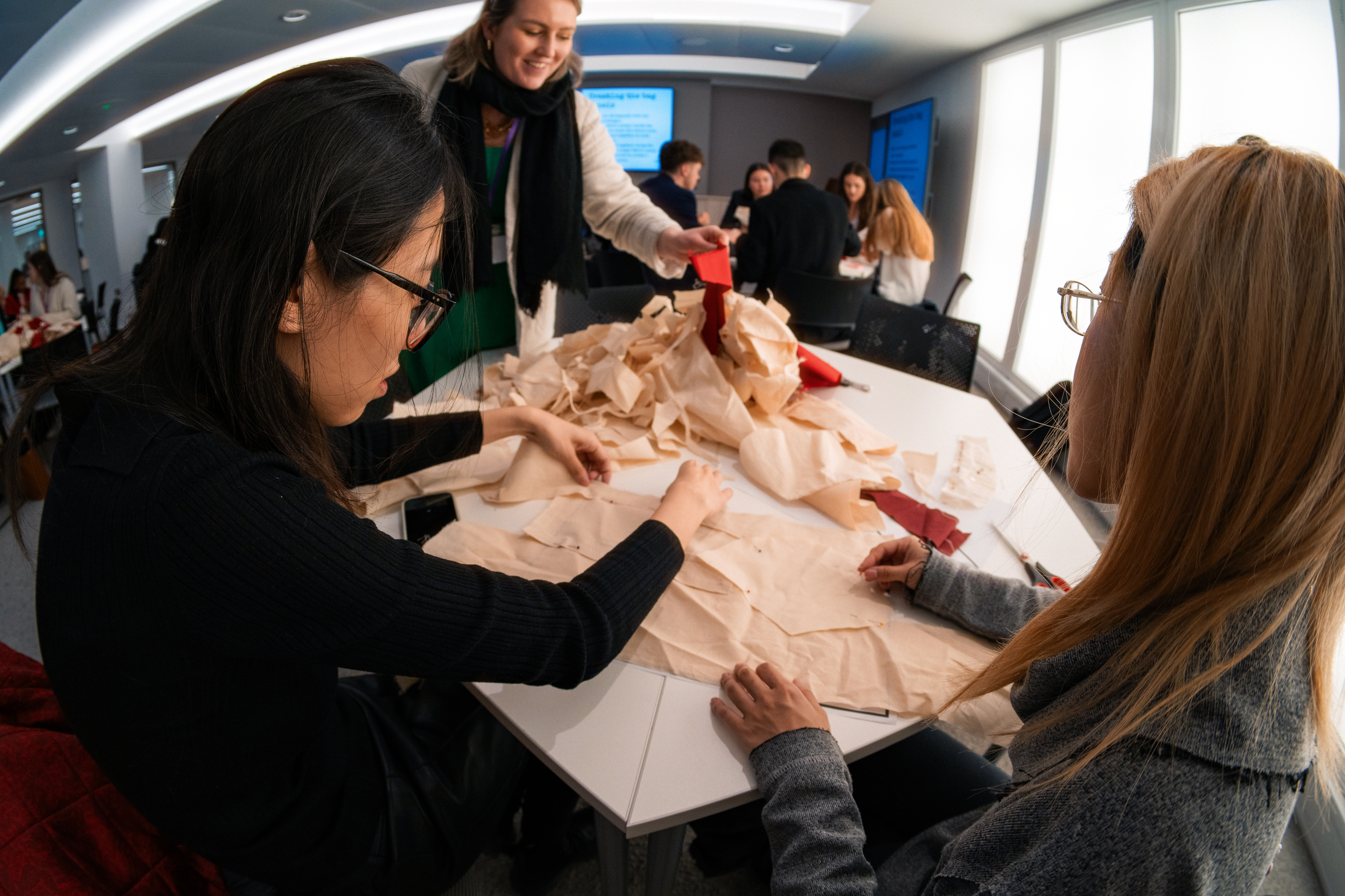 Students at a textiles workshop