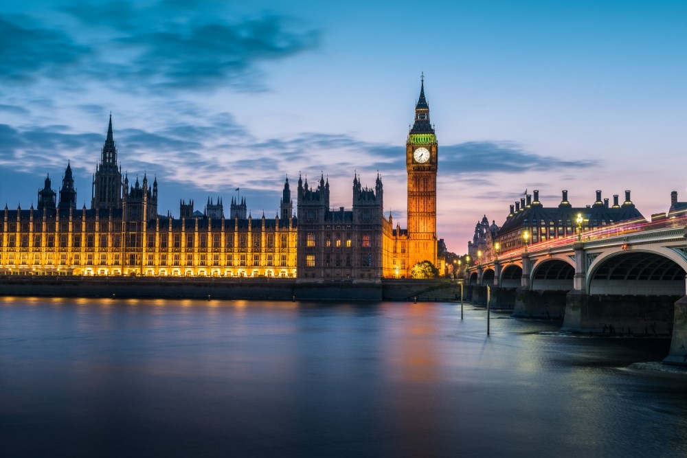 A photo of the Houses of Parliament in Westminster, London, UK.