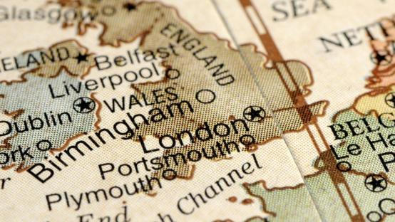 Map showing London, Portsmouth and Birmingham