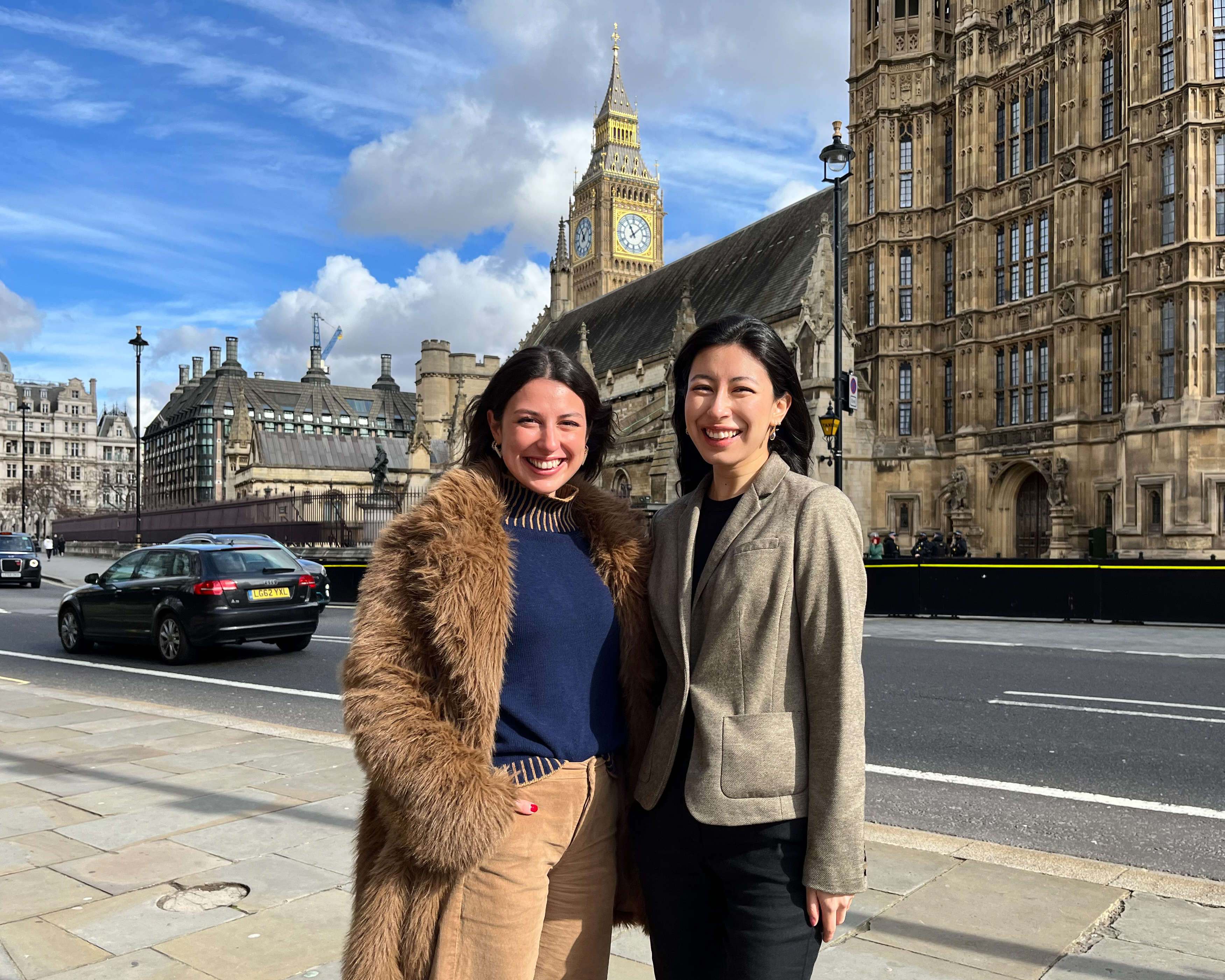 A photos of Lucia and Camilla on a sunny day standing in front of Big Ben
