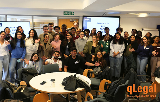 qLegals new students taking a group photo in a in room 3.1 in CCLS.