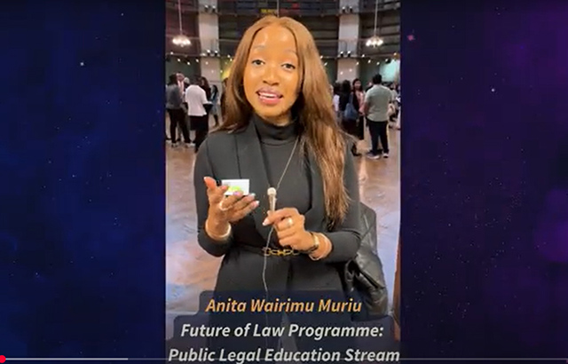 Anita Wairimu Murui speaking to camera at the qLegal graduation