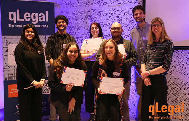 Students from the qLegal Legal Design module holding certificates of achievement.