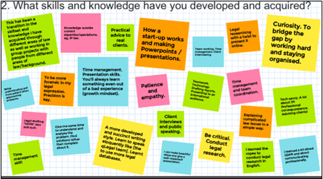 Feedback from qLegal students shown on a colourful Jamboard