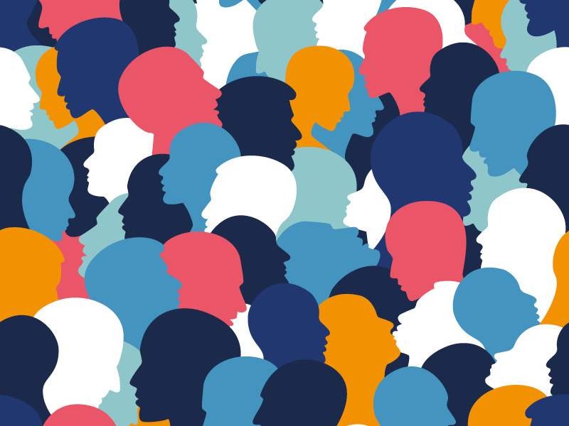 Graphic image of multicoloured heads