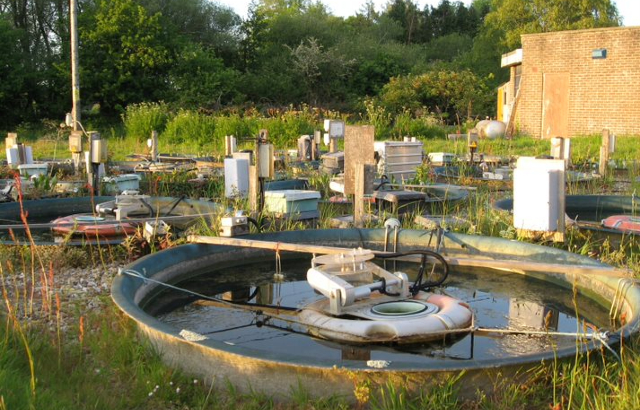 several small ponds with measuring devices inside