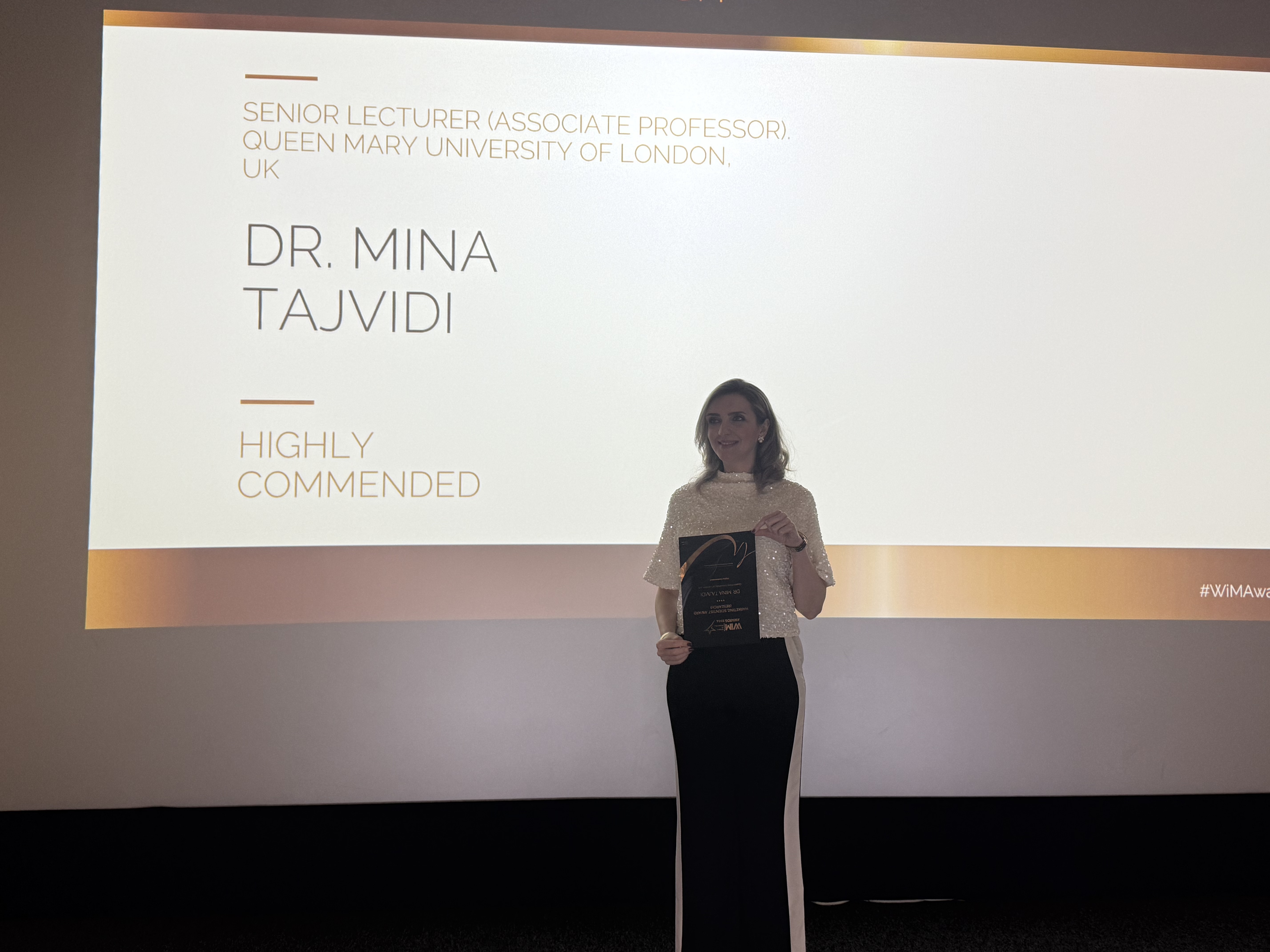 Dr Mina Tajvidi at the Women In Marketing awards 2024