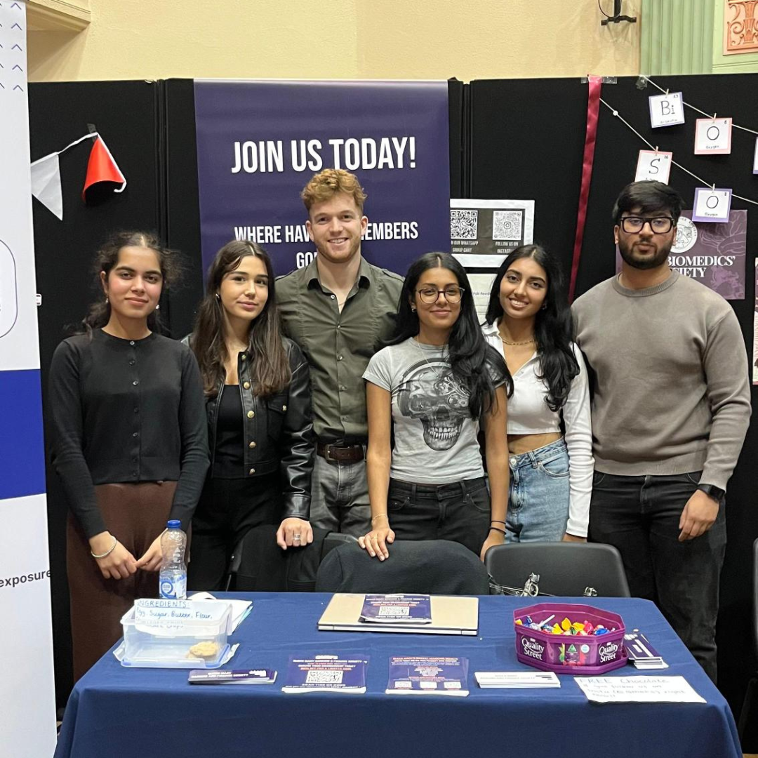 An image of Queen Mary Banking and Finance Society committee members at Freshers Fair