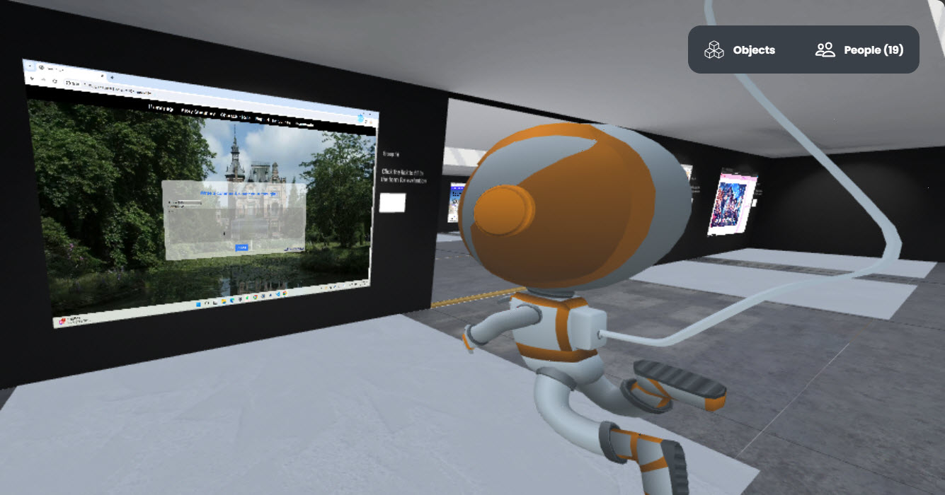 Exhibition hall in the Mozilla Hubs metaverse to showcase students’ group work and collect peer evaluations