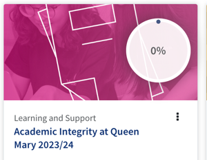 A card which states Academic Integrity at Queen... at bottom and Learning and Support just above it. The top part is pink.