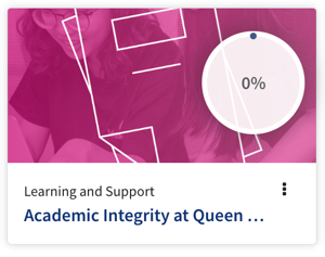 A card which states Academic Integrity at Queen... at bottom and Learning and Support just above it. The top part is pink.