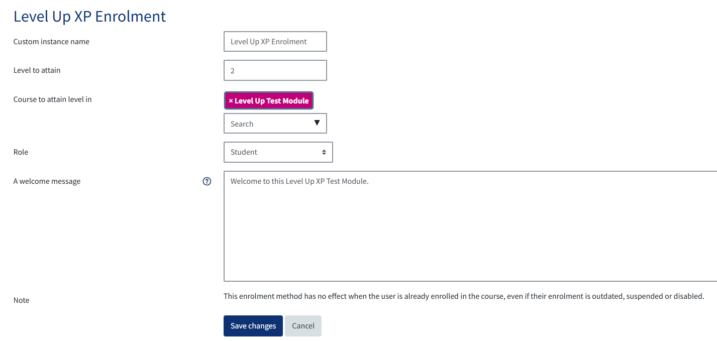 Level Up enrolment method config screen shot