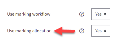 Screenshot showing marking allocation settings.