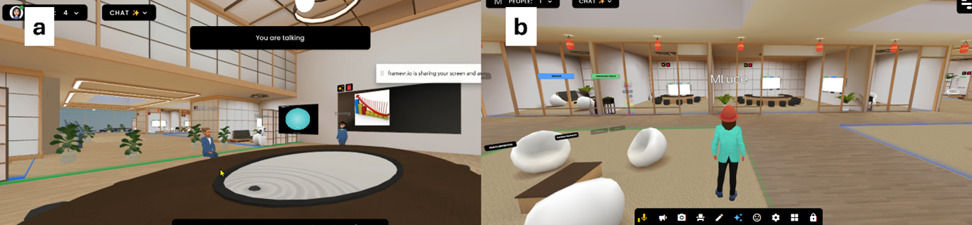 Metaverse screen shot of a large conference hub