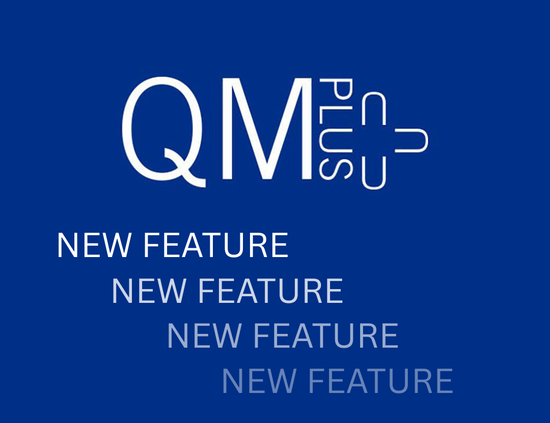 QMplus logo on background with new feature written multiple times