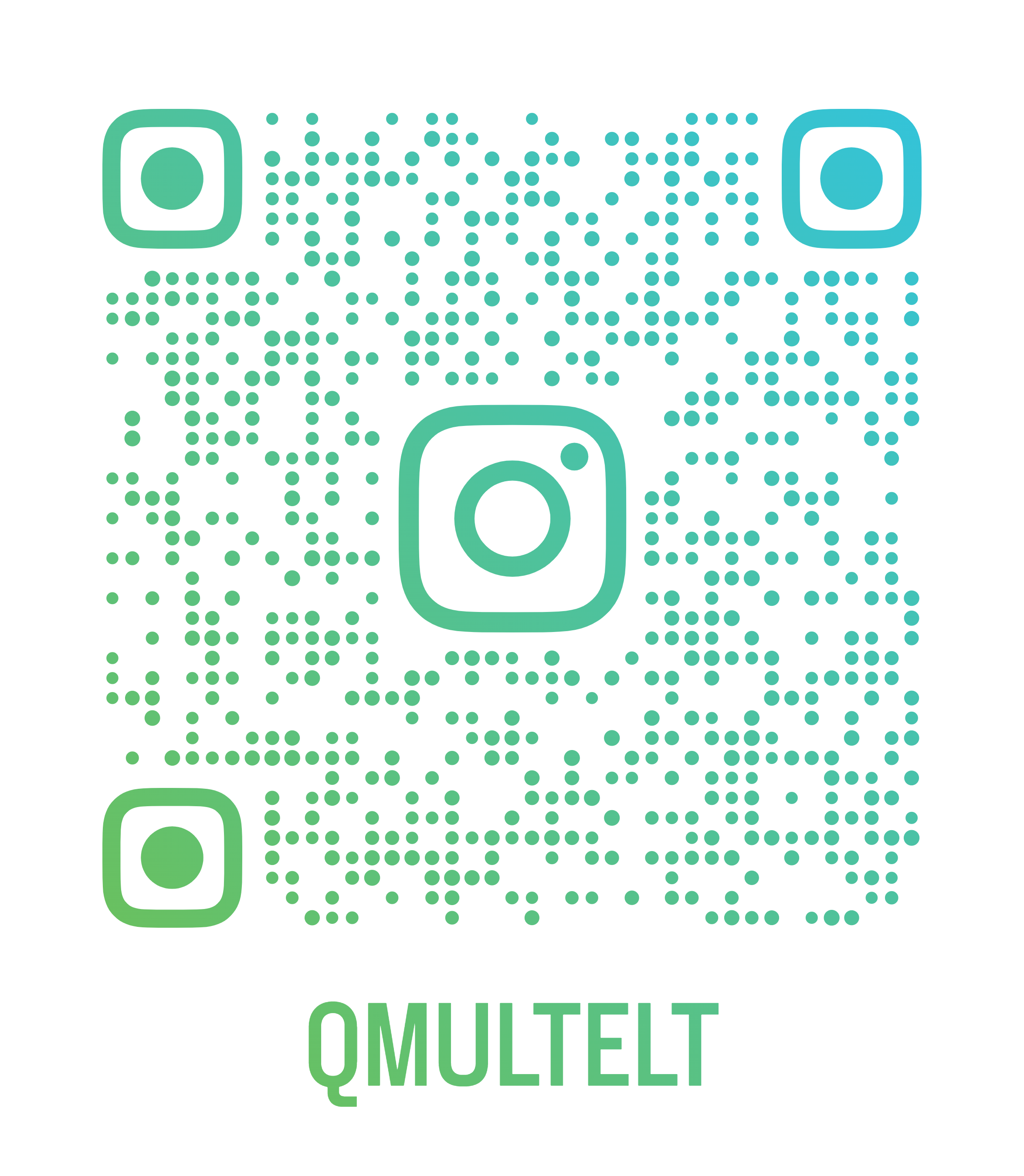 Green and blue QR code with QMUL TELT at the bottom on a white background.