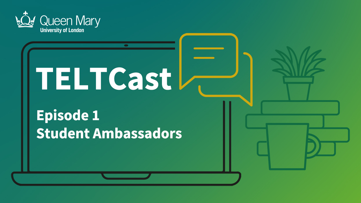 The TELT Logo as a background with TELCAST Episode 1 student ambassadors.