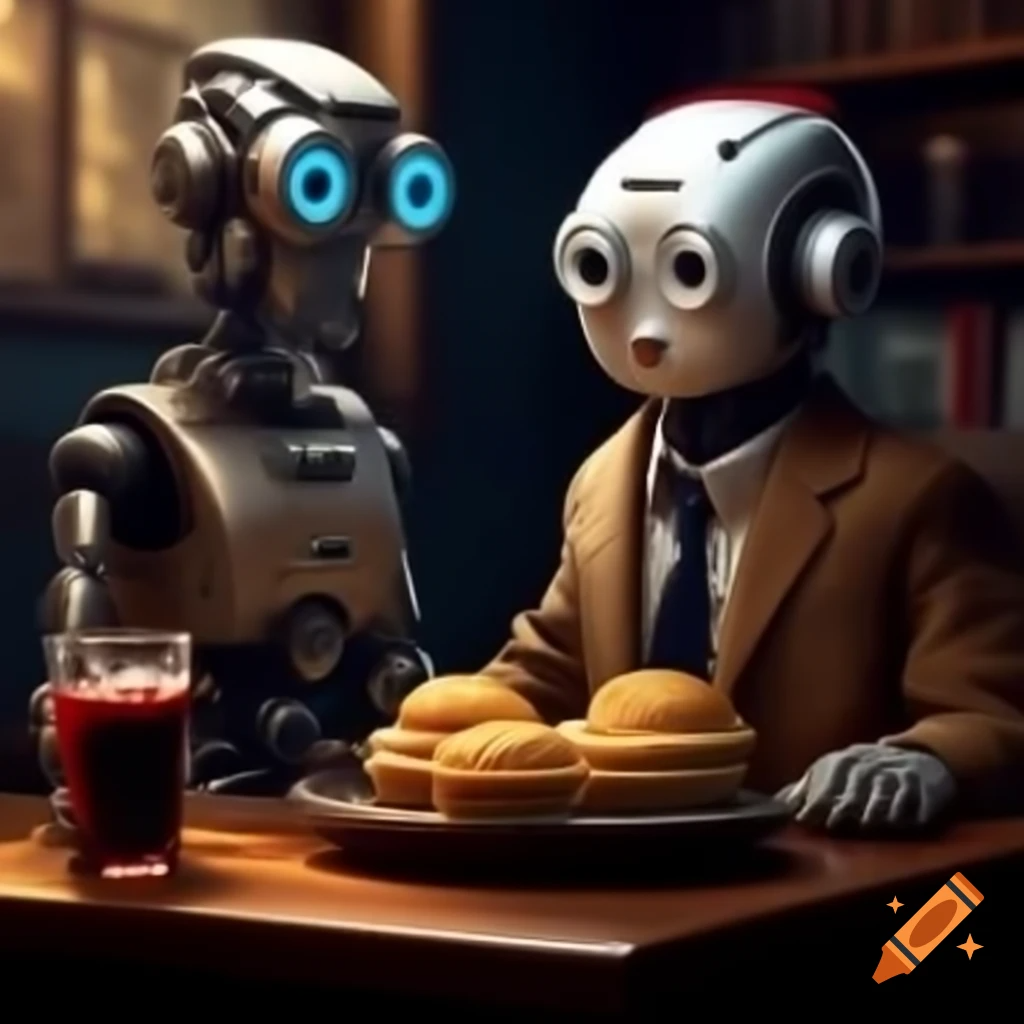 A robot and an android professor share mince pies
