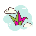 Multicolored Padlet logo which is a paper crane in the sky with clouds either side.
