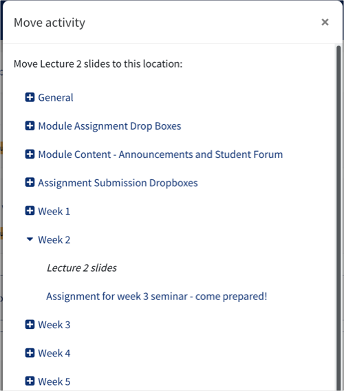 New - move items in QMplus after upgrade